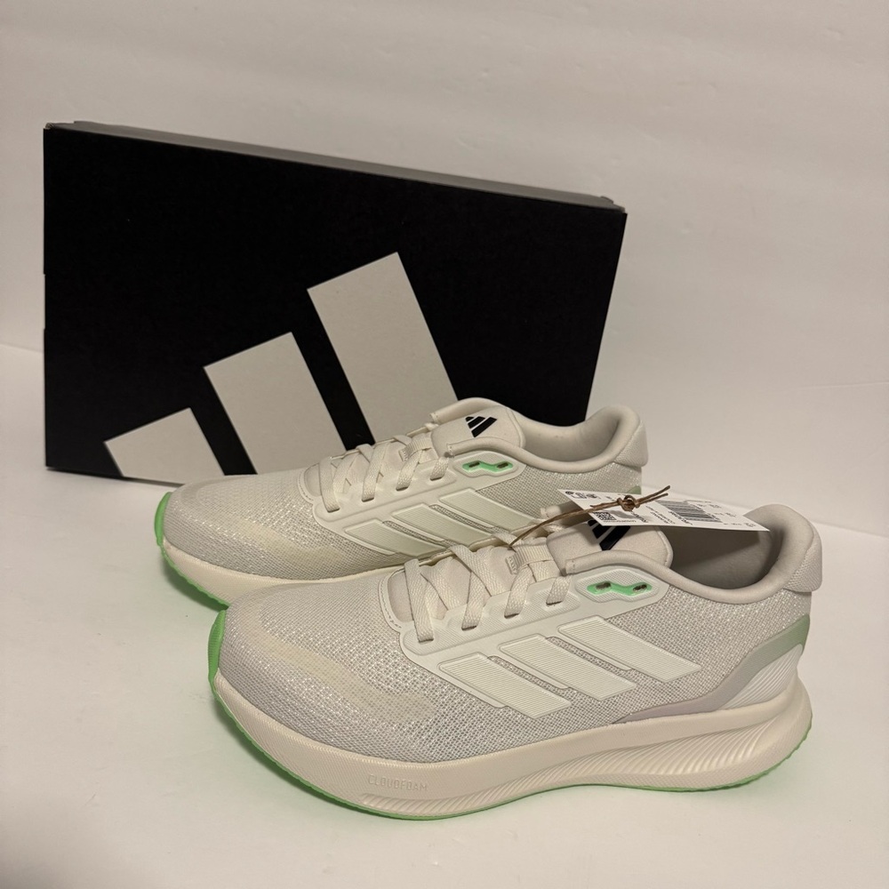 Brand new in box Adidas Run Falcon 5 White Sneakers with Green Highlights